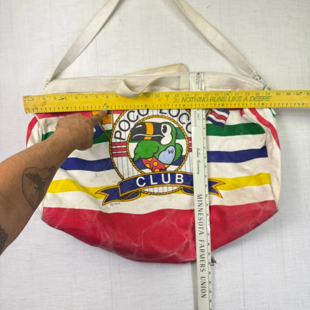 Vintage Poco Loco Club Duffel Bag L Multi Color Striped Cancun Toucan Bag 26x20